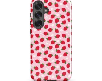 Coque Samsung rose aux fraises, coque de portable Kawaii Cottagecore