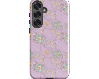 Retro Floral Butterfly Samsung Case, 70s Pastel Aesthetic