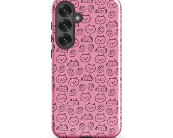 Pink Cat Tough Samsung Galaxy Phone Case: Kawaii Kitty Pattern