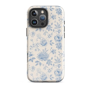 Vintage Style Blue Floral iPhone Tough Case: Elegant Flower Aesthetic