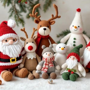 Amigurumi crochet Christmas family pattern bundle |34+ Low sew easy pattern bundle | anime cartoon crochet | reindeer, snowman, santa