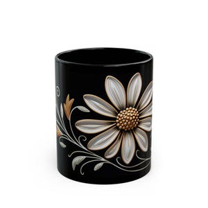 Flourishing Boho Wildflower Daisy Coffee Mug, Abstract Flowers Mug, Calligraphy Floral Nature Mug, Botanical Cup, Flower Lover, Gift for Her