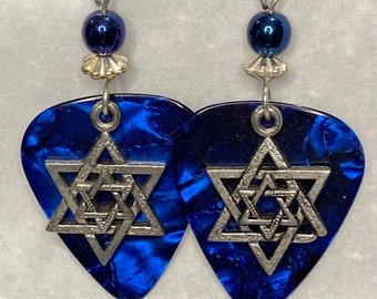 Jewish guitar pick earrings