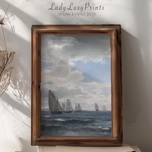 Vintage zeilschepen – kunst aan de muur kust – vintage zeilbootvloot – nautisch zeegezicht kunst aan de muur – olieverfschilderij textuur – digitale download #221