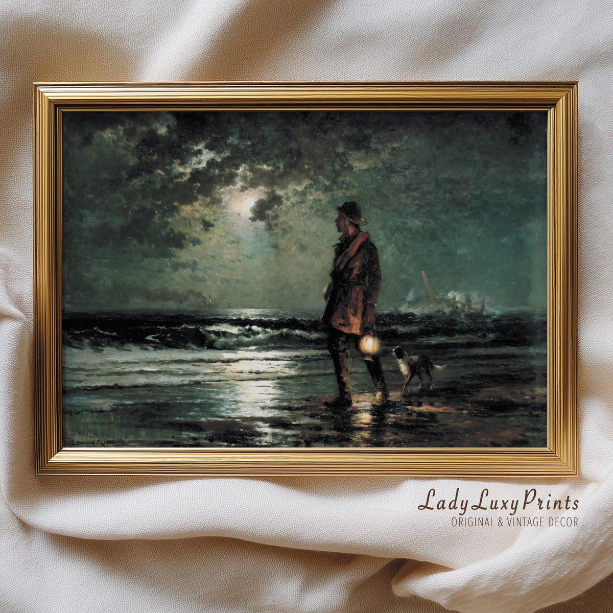 Vintage Fisherman Lantern Seascape Art Print: Moody Nautical Decor (digital Download) #411 - Etsy