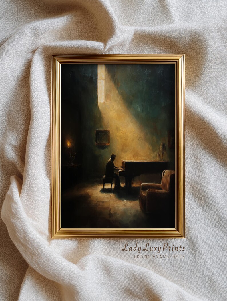 Vintage Piano Player Art Print: Golden Light, Classical Music (digital ...