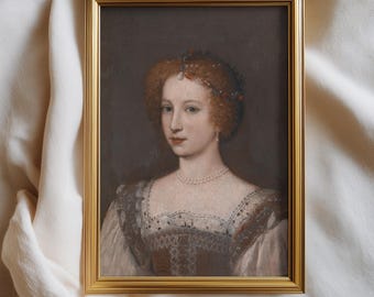 ルネサンス時代の貴婦人の肖像画版画：16世紀の青い衣装をまとった