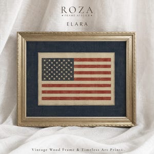 Vintage American Flag Wood Framed Artwork, Farmhouse Office Wall Art