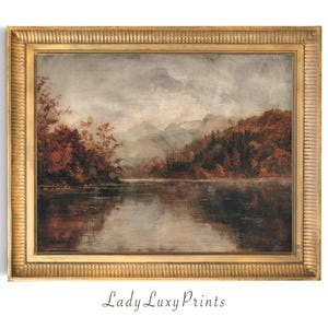 Vintage Landschaft Drucke / rustikale Landschaft am See / Ölgemälde Herbst / Ölgemälde Herbst / 23
