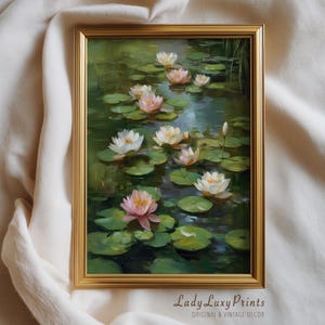 Vintage Water Lily Pond Print: Botanical Oil Painting (Digital Download