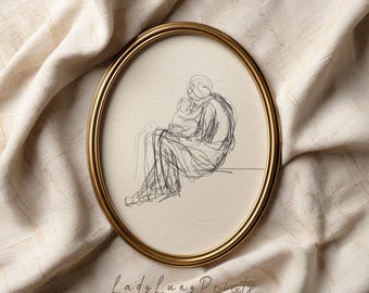 Minimal Figure Sketch – Seated Woman Line Drawing – Abstract Pencil Art Printable Digital Download #22