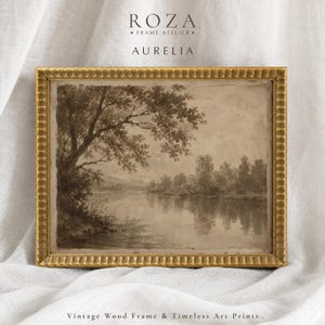Sztuka pejzażu z rzeką w stylu vintage, oprawiona w drewnianą ramę, wystrój w stylu francuskim