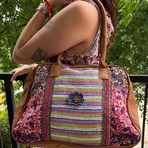 Multicolor Patchwork Tasche aus Kunstleder mit Reißverschluss