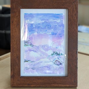 Alpine Snow Painting, Evening Sky Mountains Painting, Winter Landscape Art, One of a Kind, Hand Painted Art, Winter in Switzerland Painting