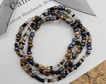 Seed Bead Bracelet, Multicolored Glass, Glued-Tied Stretch Closure