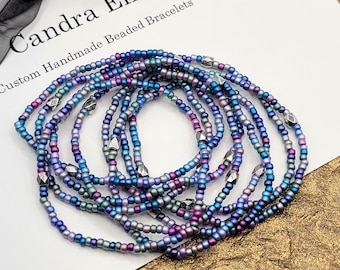 Matte Jeweled Seed Bead Stretch Bracelet or Anklet: Boho Minimalist Jewelry