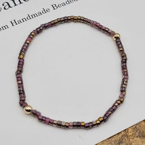 14K Gold Filled Seed Bead Bracelet: Wine Boho Jewelry