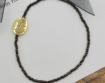 Seed Bead Bracelet, Brown Czech Strand with Large Copper Accent