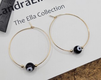 Evil Eye Hoops with 14K Gold Filled Beads