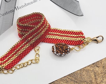 Beaded Wrap Bracelet, 49ers Peyote Style with Football Charm