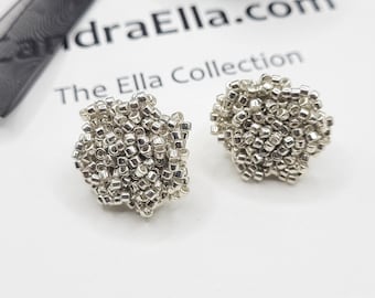 Silver Beaded Stud Earrings-1 pair