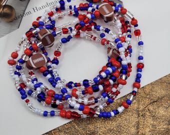 Buffalo Bills Bead Bracelet, Red White Blue Seed with Football Charms