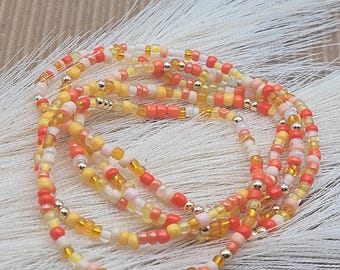 Handmade Orange Seed Bead Bracelet Set: 14k Gold Filled Accents