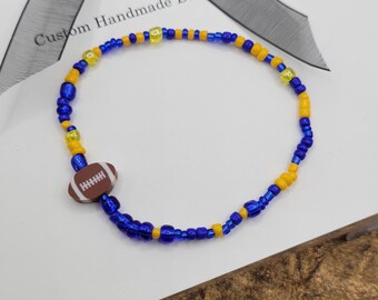 Matching Bracelets, Michigan Wolverines Blue And Yellow Seed Beads, Football Charm