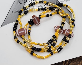 Football Bracelet, Iowa Hawkeyes Seed Bead Single Strand, 7 Inch