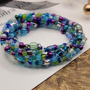 Blue Purple Seed Bead Bracelets: Boho Silver Stacking Jewelry - 1 Strand