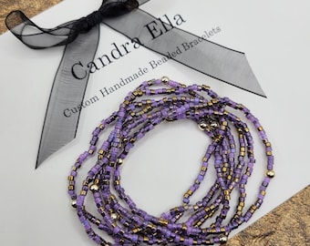 14K Gold Filled Purple Seed Bead Bracelet, Minimalist Boho Chic Stacking Jewelry - 1 Strand