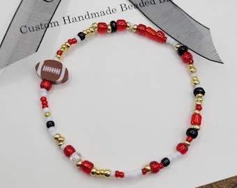 Seed Bead Bracelet, Maryland Terrapins Football Charm, 7-Inch Elastic