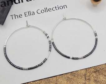 Dainty Hoop Earrings, Black And Silver Modern Jewelry