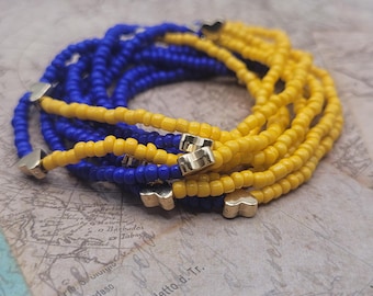Support Ukraine Bracelet, Blue Yellow Beaded, Handmade Boho Accessory