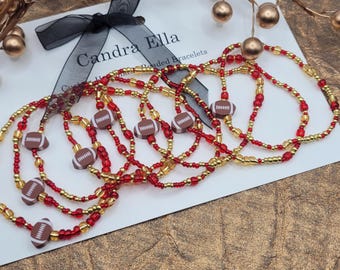 Bracelet Set, Red And Gold Seed Beads with 49ers Football Designs