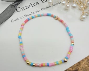 Seed Bead Bracelet: 14k Gold Filled Balls, Colorful Handmade Jewelry - 1 Strand