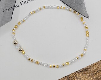 Stretch Bracelet, Clear And Golden Beads, Single Strand With 14K Gold-Filled Balls