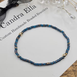 14K Gold Filled Blue Seed Bead Bracelet: Boho Stacking Jewelry - 1 Strand
