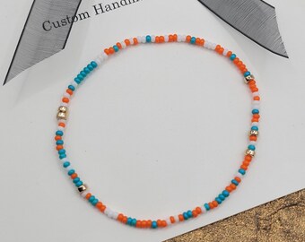 Southwest Style Teal, Orange, White and Gold Plated Southwestern Bracelet - 1 Strand