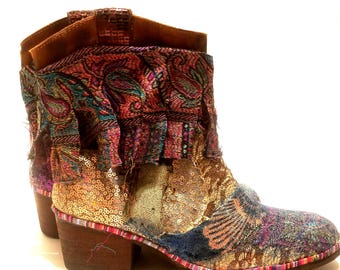 Boho gipsy, vegan boots, size EU38. Ethnic, fairy tribal boots for festival.