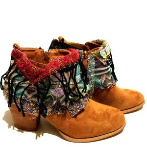 Cowboy Embellished Boots. Make a Statement in Brown, Boho Folk, Rhinestone Boots. Unique Western Luxury, EU36