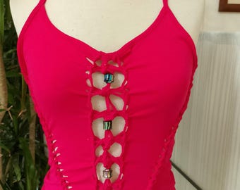 Pink braided cotton top. Fairy pixie top for festival and evening dress.