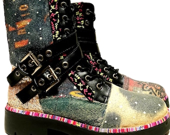 Boho army, vegan boots. Edgy elven style vegan EU39.