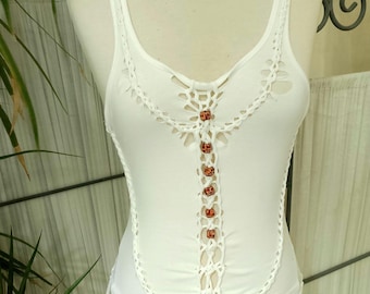 White braided cotton top. Fairy grunge pixie top for festival or holiday.