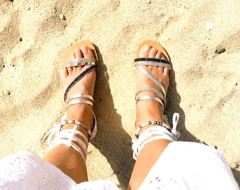 Sandalias de piel talla EU39. Sandalias de boda estilo gladiador griego.