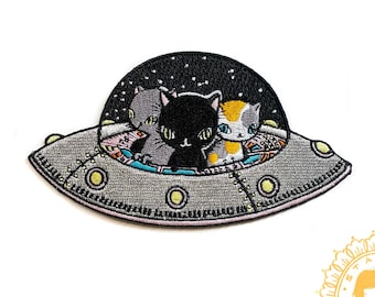 UFO Kitties - embroidered iron on patch