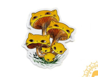 Meowshroom Sticker - Yellow Cat Mushrooms