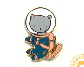 Space Kitty Pin - Fun Astro Cat Art - blue