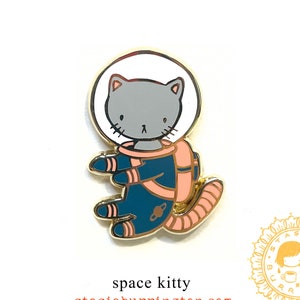 Space Kitty Pin - Fun Astro Cat Art - blue