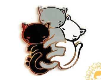 Kitty Spoon enamel pin - black gray and white cat cuddle